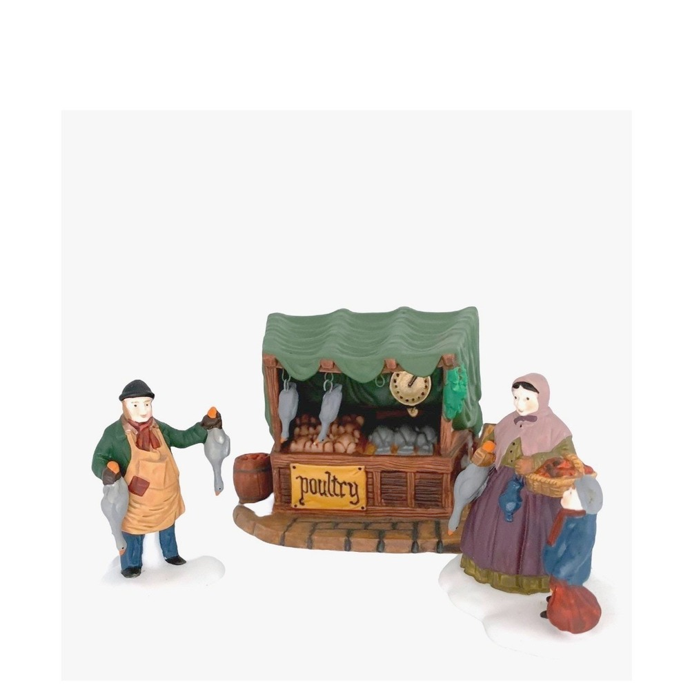 Vtg Dept 56 Poultry‎ Market Heritage Village Accessory Stall Vendor Family Set**